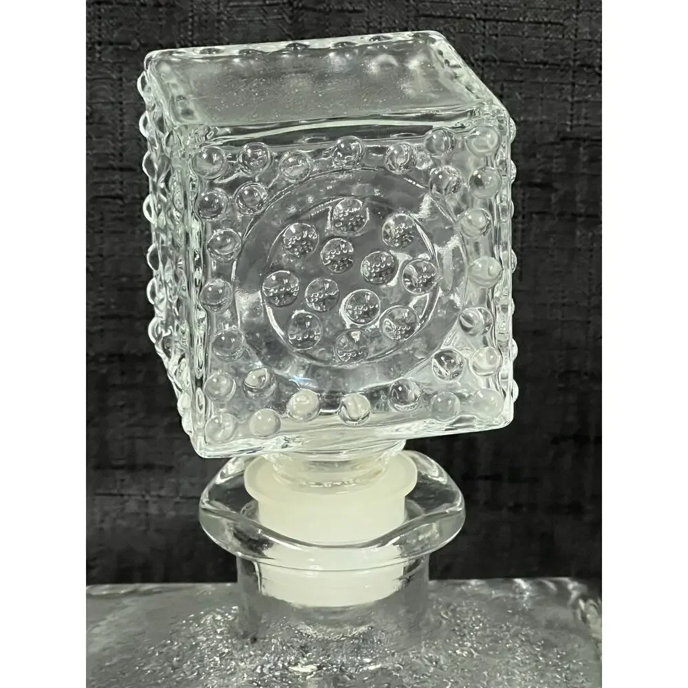 Vintage Clear Glass Decanter Hobnail Pattern MCM Barware Medallion Design 10